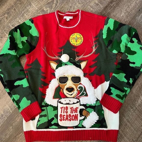 Celebrate‎ Together Ugly Christmas Sweater w/ Drink Holder-Medium - Picture 1 of 5